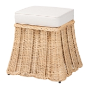 bali & pari Rotem Natural Rattan Ottoman with Cushion - Handwoven Wicker Pleated Skirt Accent Coffee Table or Extra Seating for Living Room or Sunroom, Small Baxton Studio restaurant furniture, hotel furniture, commercial furniture, wholesale living room furniture, wholesale ottoman, classic ottoman